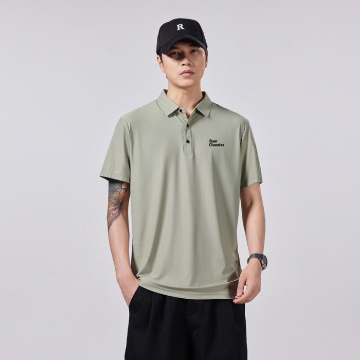 

Мужская футболка-поло с ледяным эффектом, с коротким рукавом, свободного кроя, летняя новинка, без этикетки, из ледяного шелка, мужская футболка для тела 3XL зелёный