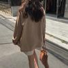 Women Casual Cotton Linen Blazer Jacket Long Sleeve OL Work Coat Suit for Spring Summer One Button Casual Office Wear