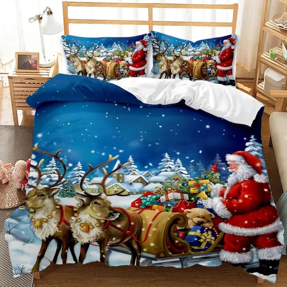 Luxury New 3D Print Red Merry Christmas Duvet Cover Set Santa Claus Snowman Bedding Set Full King Size Christmas