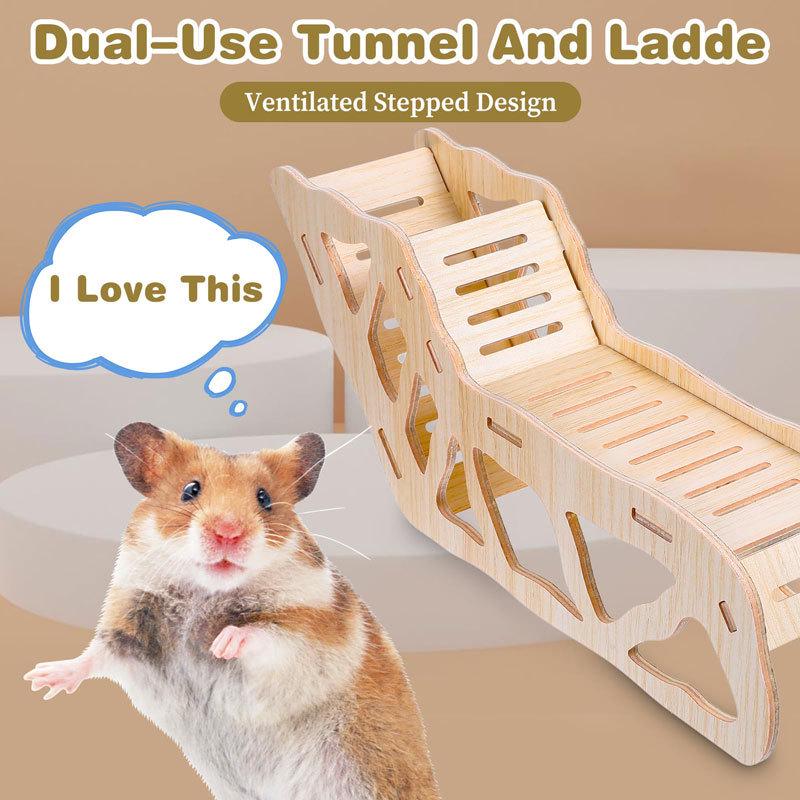 Wooden Hamster Tunnel Cave with Ladder and Viewing Windows