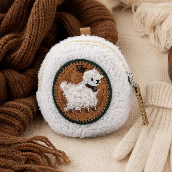 Mini Round Coin Purse Plush Small Pouch Cute Zipper Pouch Compact Change Purse