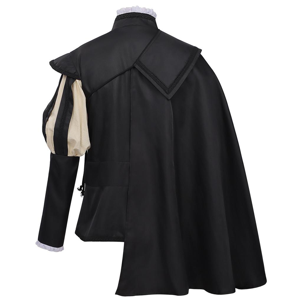 Medieval Renaissance Mens Black Long Robe With Cloak For Formal Events
