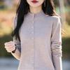 Women's Spring Fine Wool Cardigan - Half-High Collar, Solid Color, Loose, Slimming Sweater Coat
