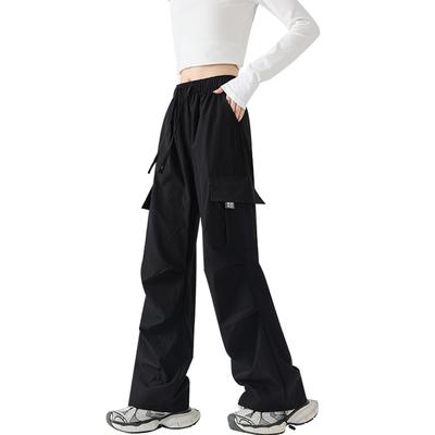 Fallschirm-Arbeitshose für Damen im Frühling und Herbst, neue hochtaillierte weite Hose, kleine lässige schmale graue Sporthose für Damen