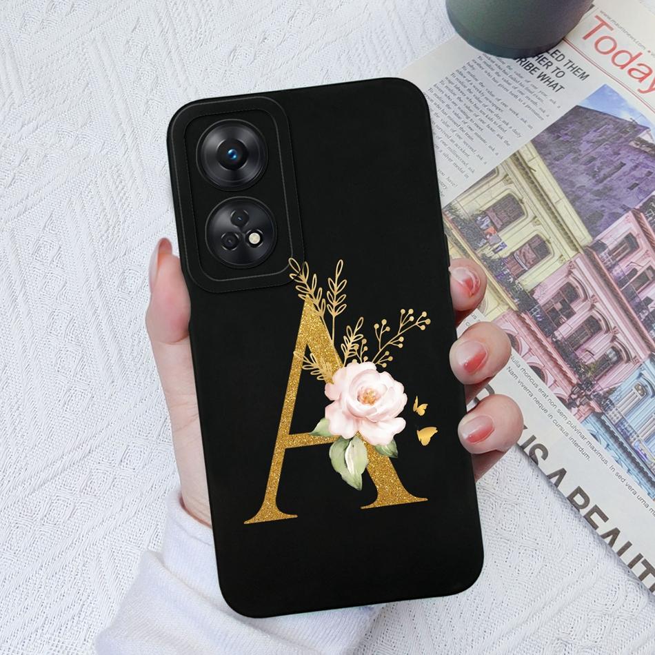 For Oppo Reno 8T 8Z Phone Case Personalized 26 Letter Liquid Silicone Anti Slip Black Cover For OPPO Reno8T 8 Z Lite Coque Funda
