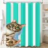 Green Striped Shower Curtain With Feline Print For Bathroom Decor Waterproof Fabric Diy Home Improvement Ideas #21370458698-Alie