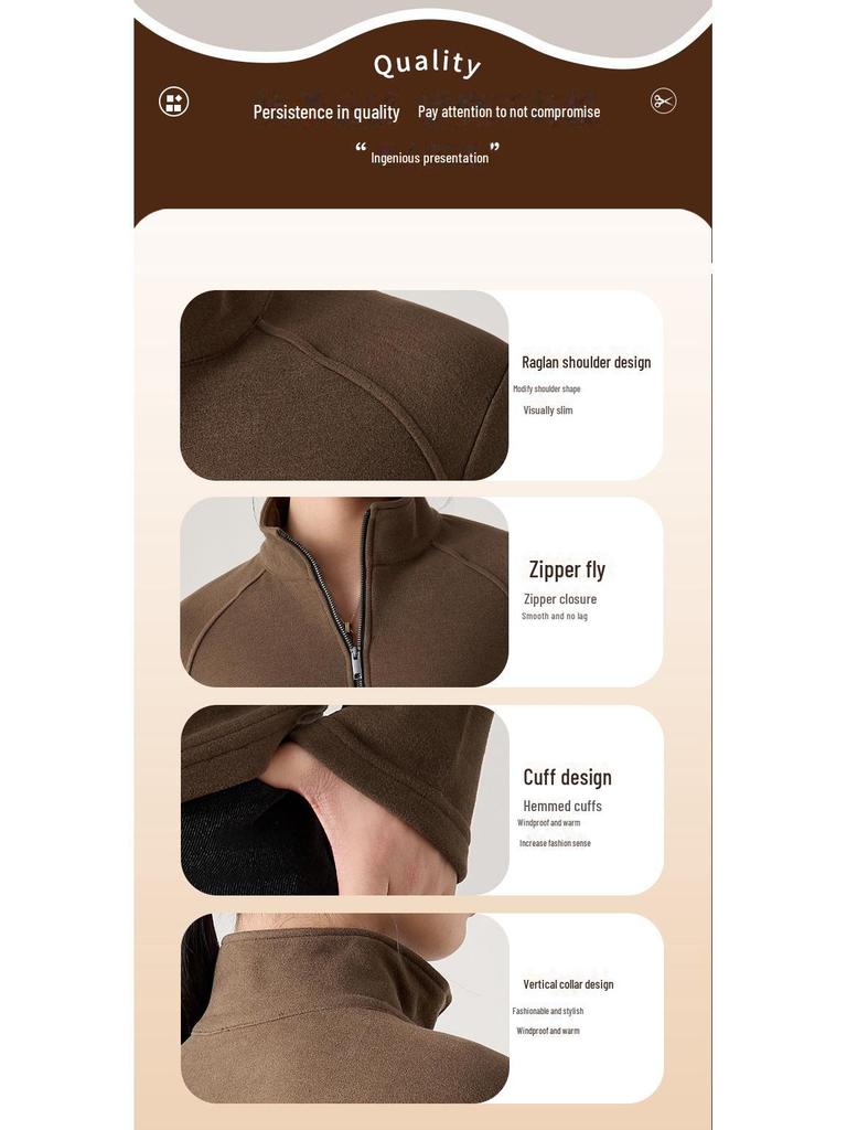 Meiyabi Damen Woll Stehkragen Reißverschlusshemd: Herbst/Winter Halbpullover Lockerer Pullover Jacke (Koreanische Art)