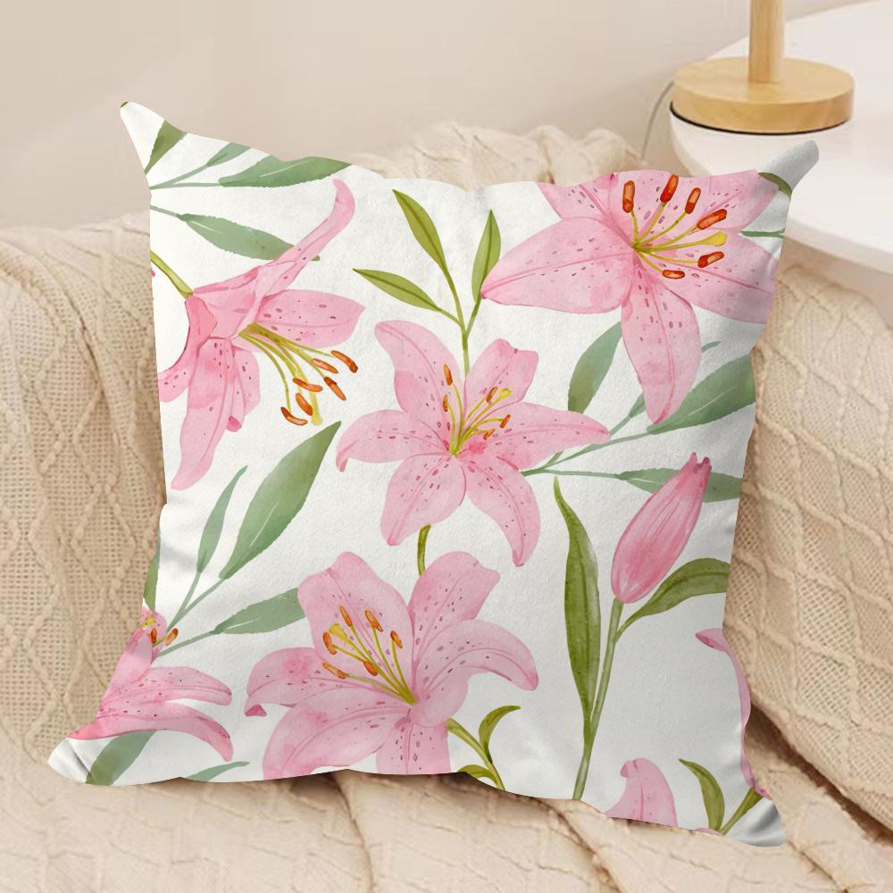 Classic Lily Cushion Cover Short Plush Doublesided Print Square Throw Pillow Covers Sofa Home Cushion Decor