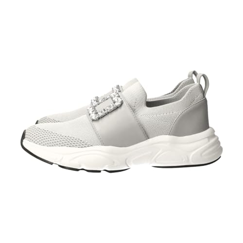 Bridget Birkin Women's Jewel Buckle Knit Sneakers, Gray, Small, 545013