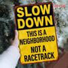 Vintage Slow Down Be Careful Metal Sign Retro Speed Caution Tin Plaque Outdoor Pet Proof Wall Decor