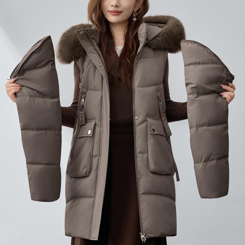 Sleeves Detachable Fashion Woman Long Parkas Winter Coats Hooded Faux Fur Collar Thick Warm Outerwears Women's Jackets