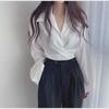 Korean Chic Retro Design Lace-Up Waist-Slimming Short Shirt