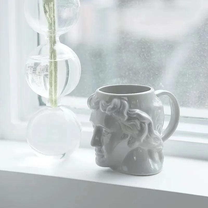 Colored Ceramic Cup Spain Ancient Greece Apollo David Head Mug Sculpture Coffee Cup Desktop Ornaments Office Water Cup 480ml