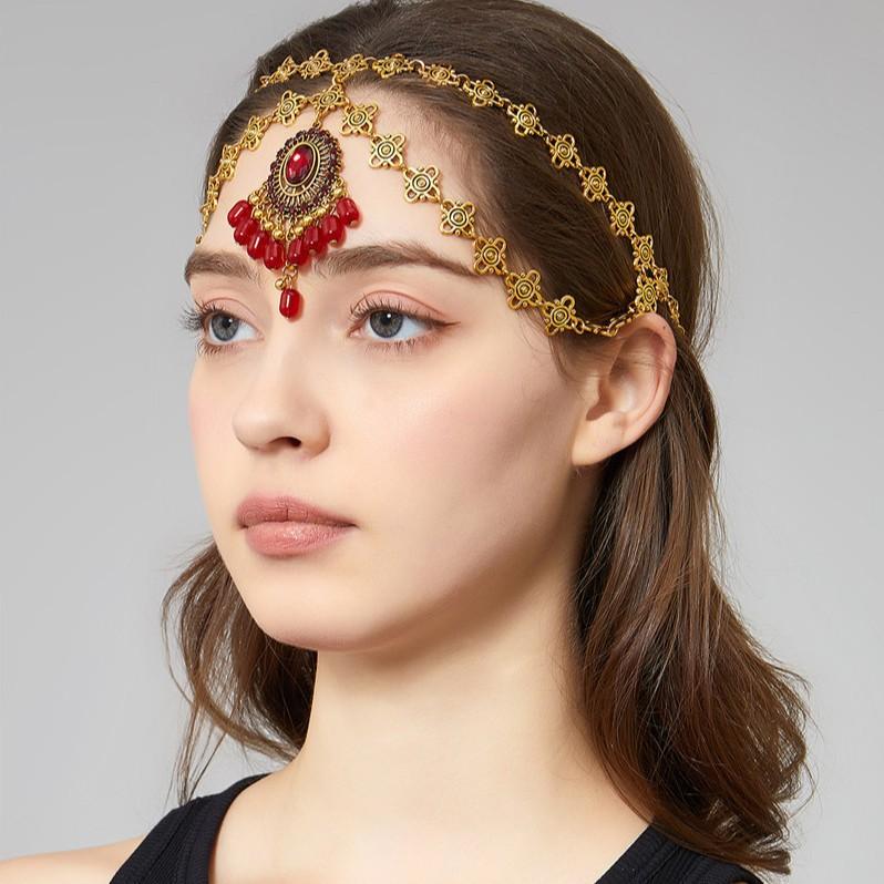 Vintage Bohemian Hair Chain with Water Drop Pendant , Exotic Middle Eastern Style Headpiece for Women