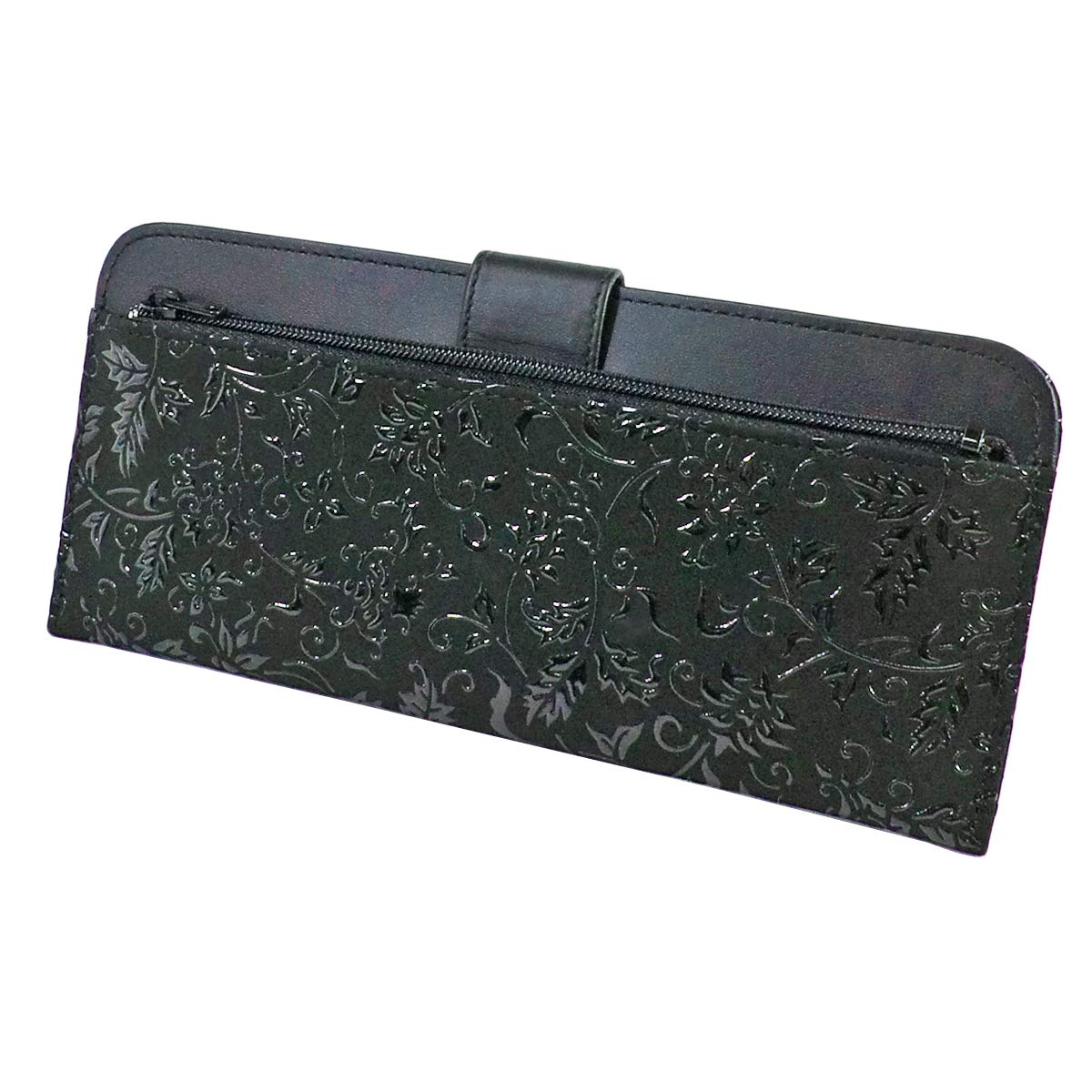 

Inden Long Wallet Bundle L Thin Deerskin Black x Black Lacquer Flower Arabesque Pattern [Indenya] 2107-01-041