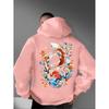 Unisex Oversized Hooded Sweatshirt With Japanese Ukiyo-e Cherry Blossom Koi Fish Print Soft Fleece-Lined Casual Top