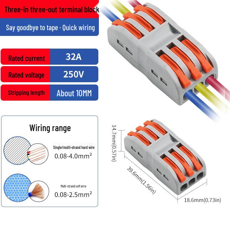 Quick Connect Press-in Terminal Splitter for Soft & Hard Wire Conductors
