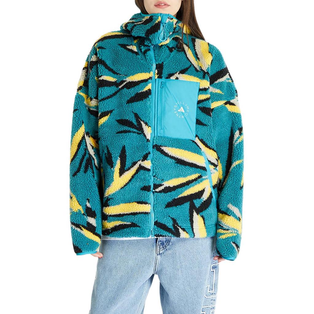 adidas X Stella McCartney Jacquard Fleece Top Gemustert Dicke Sport-Hoodie-Jacke Damenjacke Golfblau IK9339