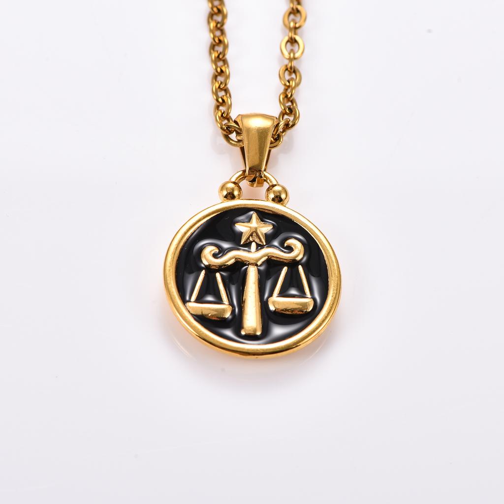 Stainless Steel 12 Constellation Pendant Necklace for Women Gold Zodiac Sign Charm Astrology Metal Jewelry Birthday Gift