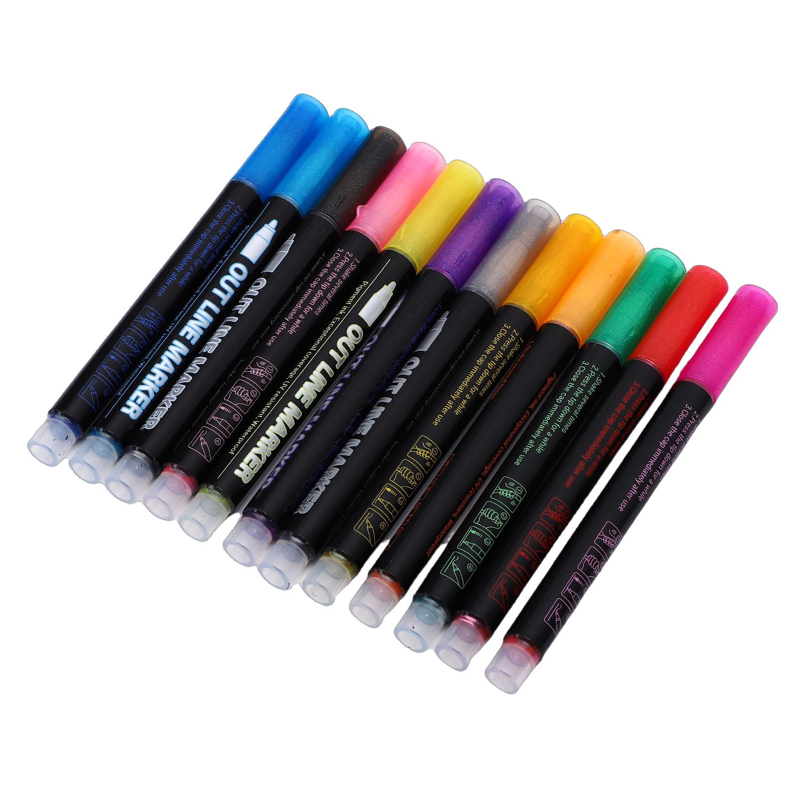 

12pcs ing Dual Line Pens Metallic Marker Set Self Pens for Doodle Art