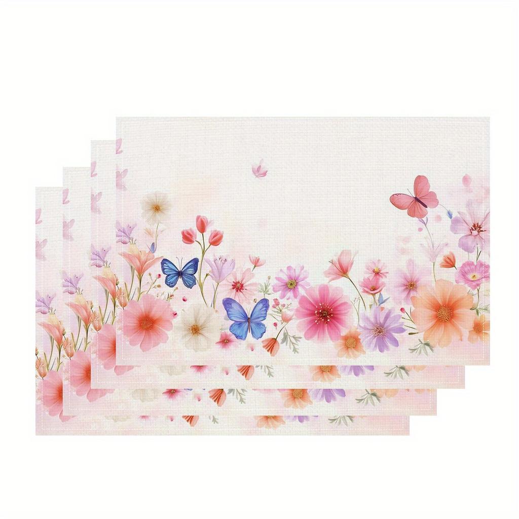 4pcs Romantic Butterfly Floral Placemats – Washable Table Mats, Ideal for Dining, Weddings & Home Decor, Perfect Gift