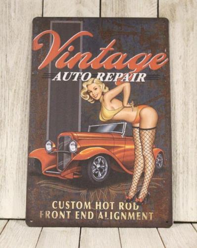 Vintage Auto Repair Sexy Pinup Girl Tin Sign Auto Car Mechanic Garage Hot RodAluminum 20x30cm(7.8x11.8inch)