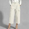 Women's Color Casual Trousers with Cotton Pockets and Button Front Dress Pants