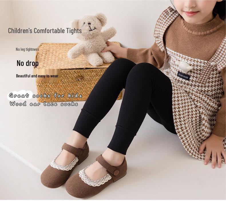 Korean Style Girls' Fleece-Lined Leggings: Thick, Warm Nine-Point Pants with Brushed Cotton Pantyhose for Autumn and Winter