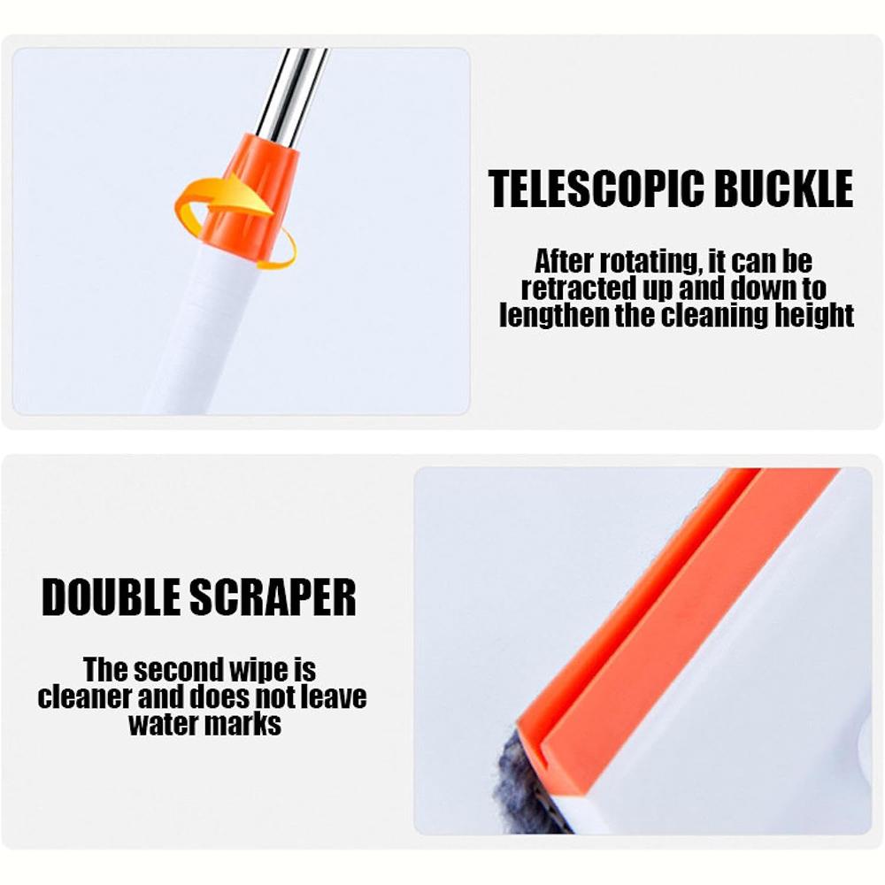 2-in-1 Window Shower Squeegee with Telescopic 47 Inch Extension Pole, 180 Degree Adjustable Head for High Indoor Outdoor Glass Cleaning