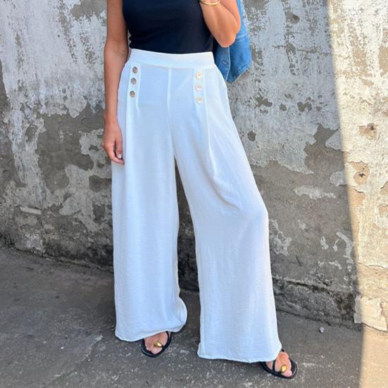 Women's Wide-Leg Pants High Waist Button Decorated Pants Casual Loose Fit Trousers