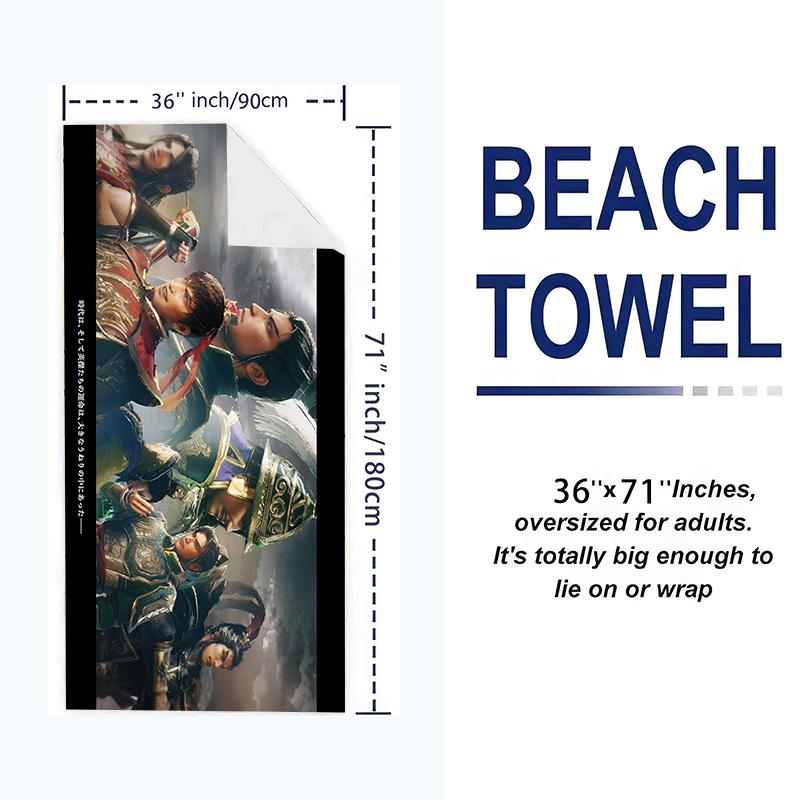 Dynasty Warriors Print Beach Towel, Large Soft Quick Dry Towel for Beach Camping Swimming