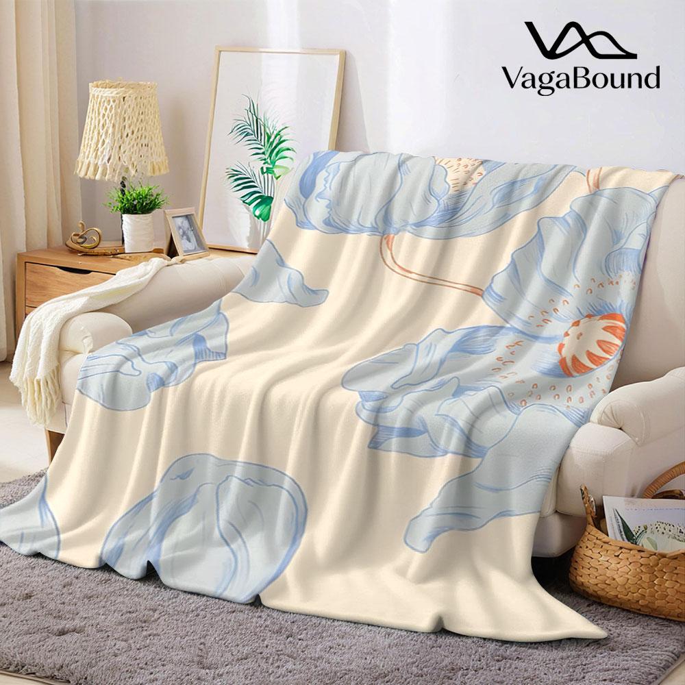 Blue Poppy Striped Flannel Blanket Perfect for Sofa Office Bed Travel Sleep Read Relax Camping four season use