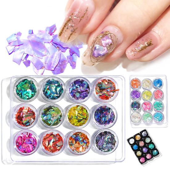 

12Pcs/Set Pro Women Shell Pieces Блестки Украшения для ногтей Маникюрные инструменты 2