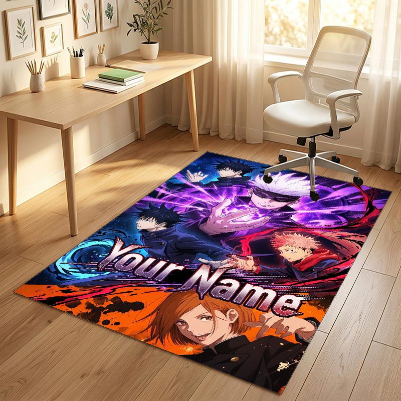 Personalized Crystal Velvet Carpet,Jujutsu Kaisen Custom Printed Name, Plush Area Rug For Home Indoor Decor