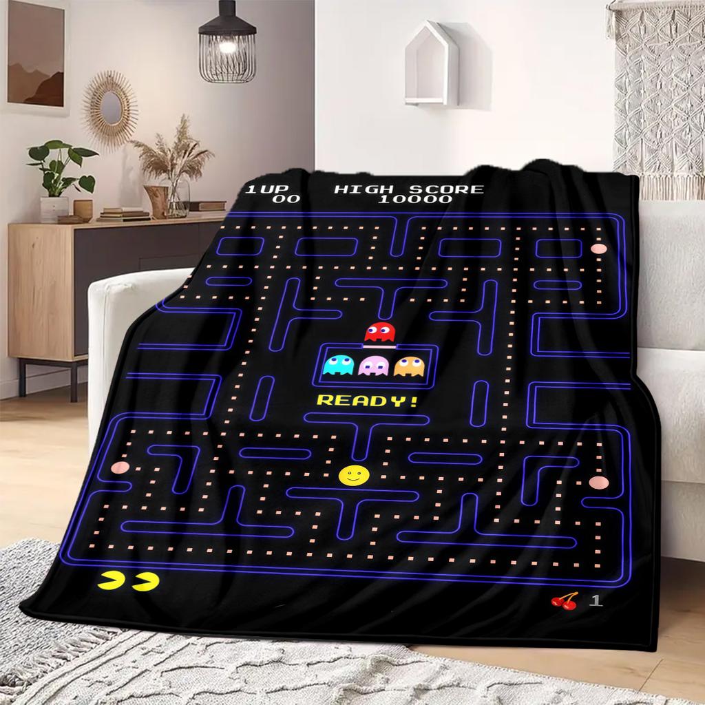 PacMan Anime Print Blanket Warm Comfortable Flannel Blanket Suitable for Bedrooms, Sofas, Beds, Chairs, Picnics, Travel