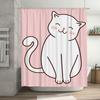 White Cat Bathroom Shower Curtain With Pink Background Perfect Decoration For Your Bathtub Area (Search Keyword: White Cat Showe