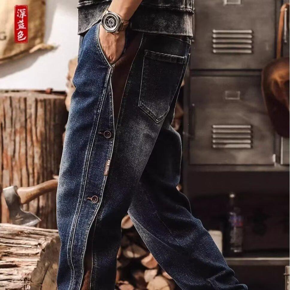 New Black Jeans Men's Trendy Brand Loose Large Size Leggings American Retro Pants Men's Cotton