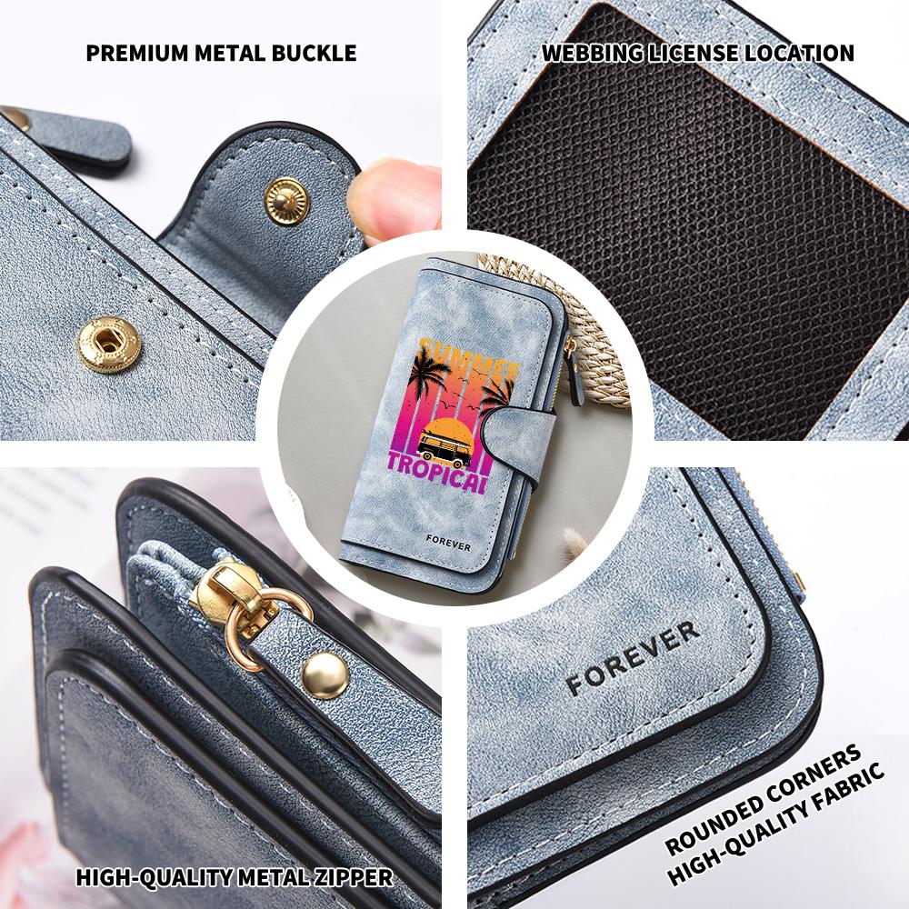 Tropical Summer Printed Long Wallet Retro Fashion Casual Card Holder Portable Daily Use Purse 