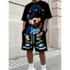 2026 Summer New Men's Short-Sleeved Set with 3D Bear Pattern Print Street Casual Fashion Comfortable and Soft