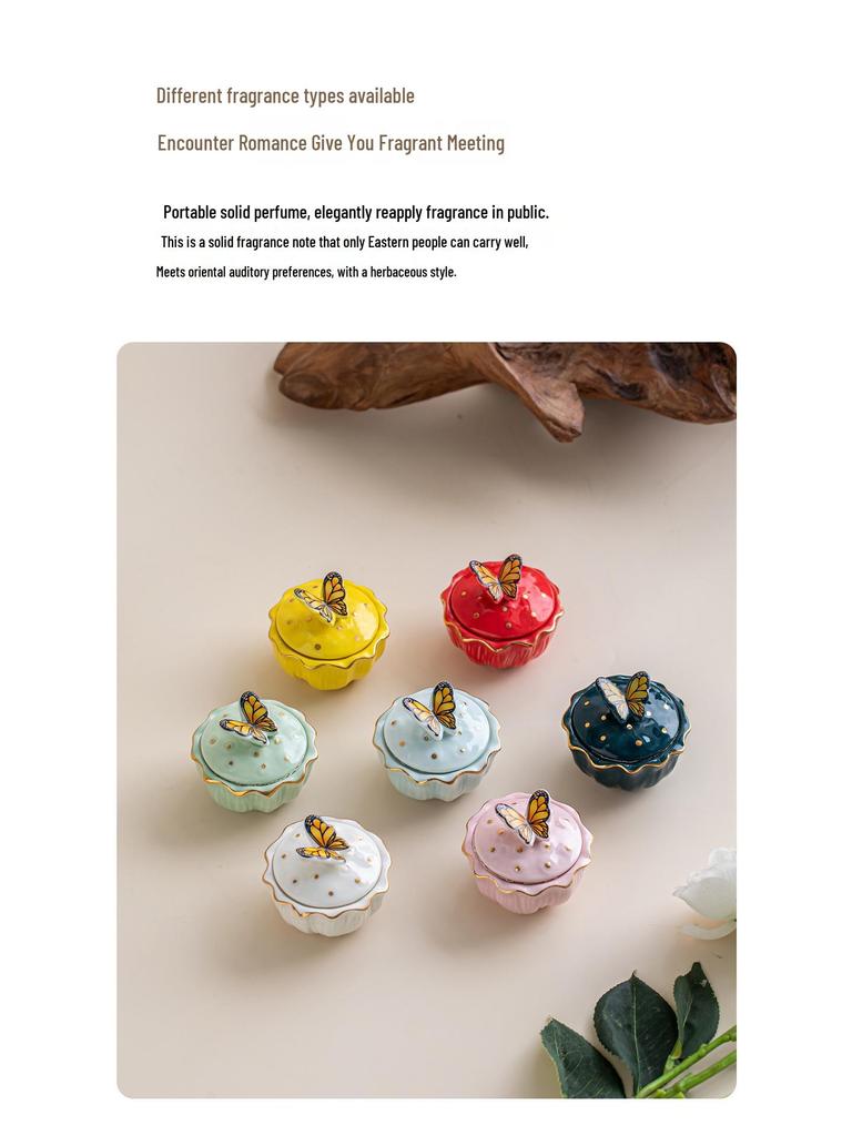 Ancient Style 25g Butterfly Ceramic Jar Solid Perfume Balm - Perfect for Cultural and Creative Events or as a Souvenir Gift