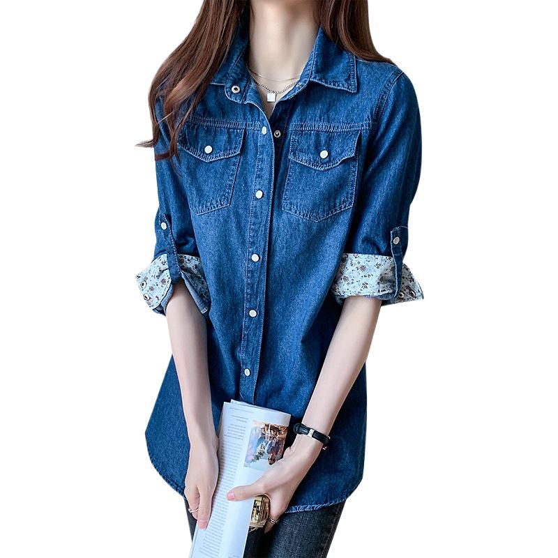 Women's Long Sleeve Korean Style Lightweight Denim Shirt Jacket - Mid-Length, Spring/Autumn