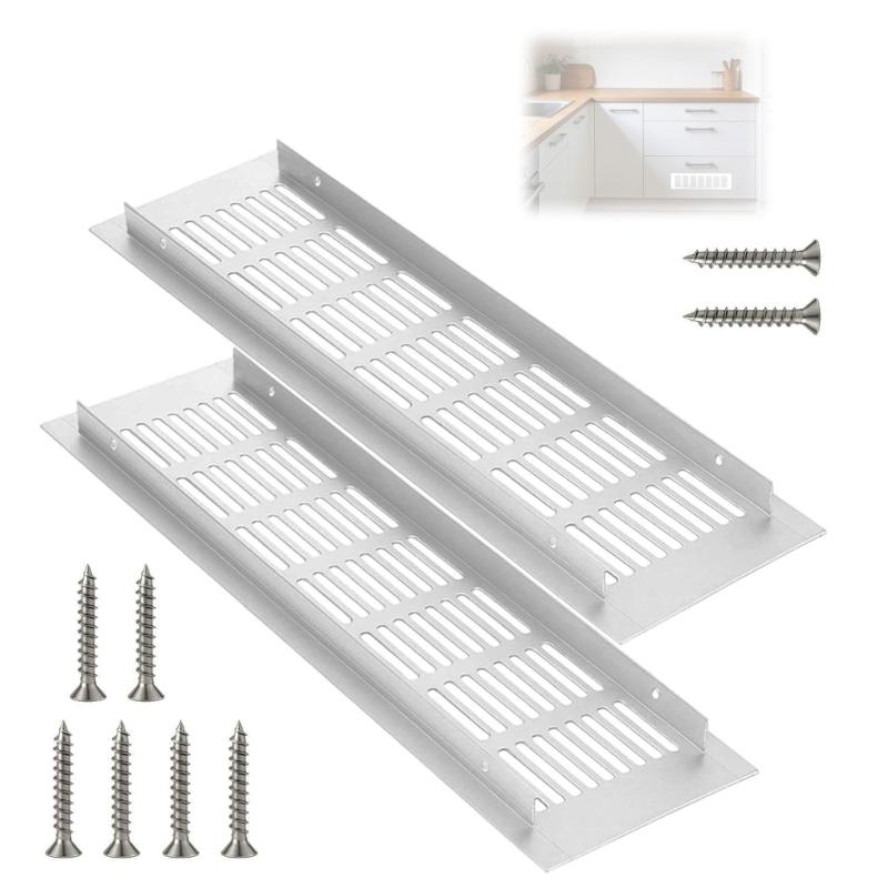 

2Set Rustproof Aluminum Alloy Grille with Screws Wide Rectangular Air Vent Ventilation Grille Cover Easy to Install 1