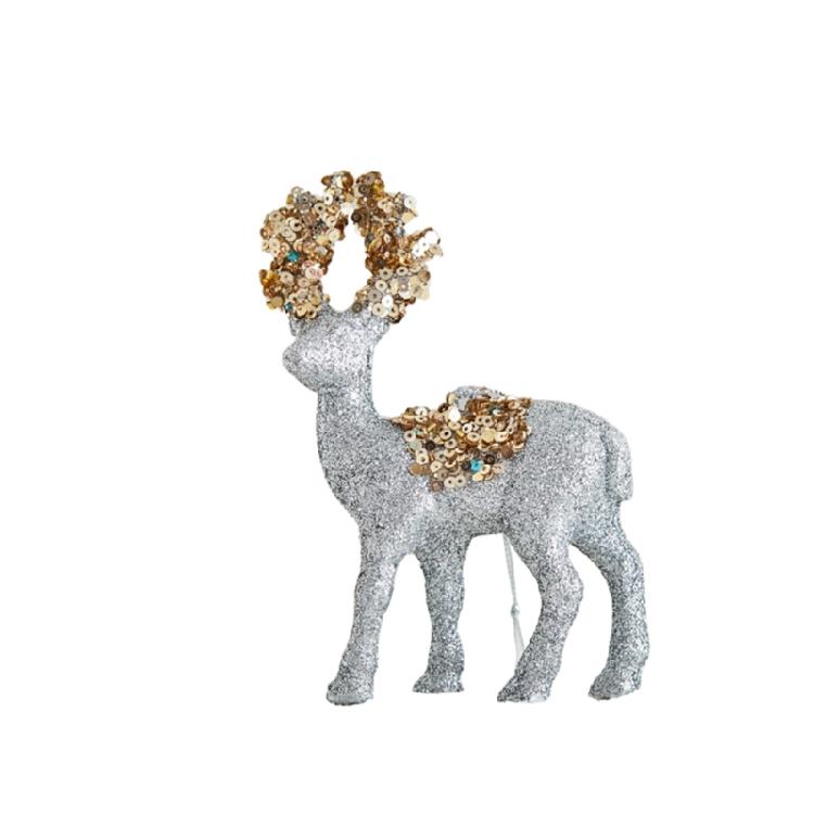 Plastic Flocking Reindeer Figurine with Sequined Ornament Festives Christmas Tabletop and Windowsill Decoration Gift