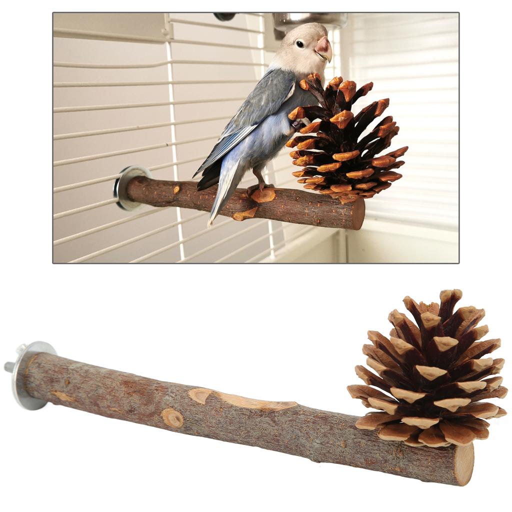 Natural Perch Bird Stand Pole Chewable Applewood Bird Perch Cage Accessories with Pine Cone for Parakeets Cockatiels