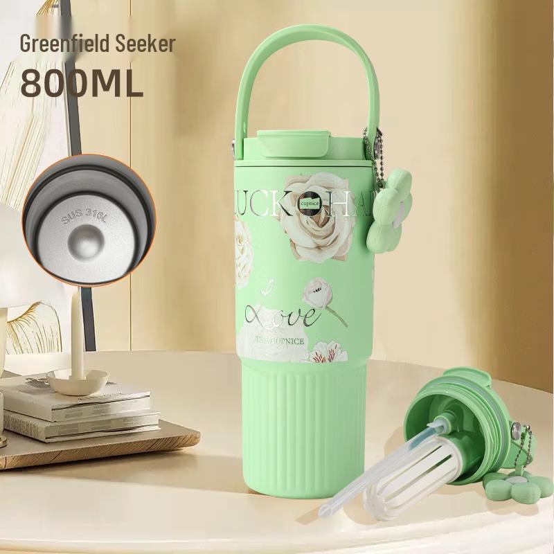 TLXT 800ml Portable Insulated Car Mug with Straw