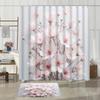 4Pcs Light Pink Cherry Shower Curtain Set with Non-Slip Bath Mat, Toilet Lid Cover, Contour Rug & 12 Hooks, Bathroom Decor