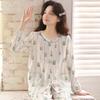 Summer pajamas women's pure cotton cotton yarn floral women's round neck sweet wind round neck thin cardigan long-sleeved set 11