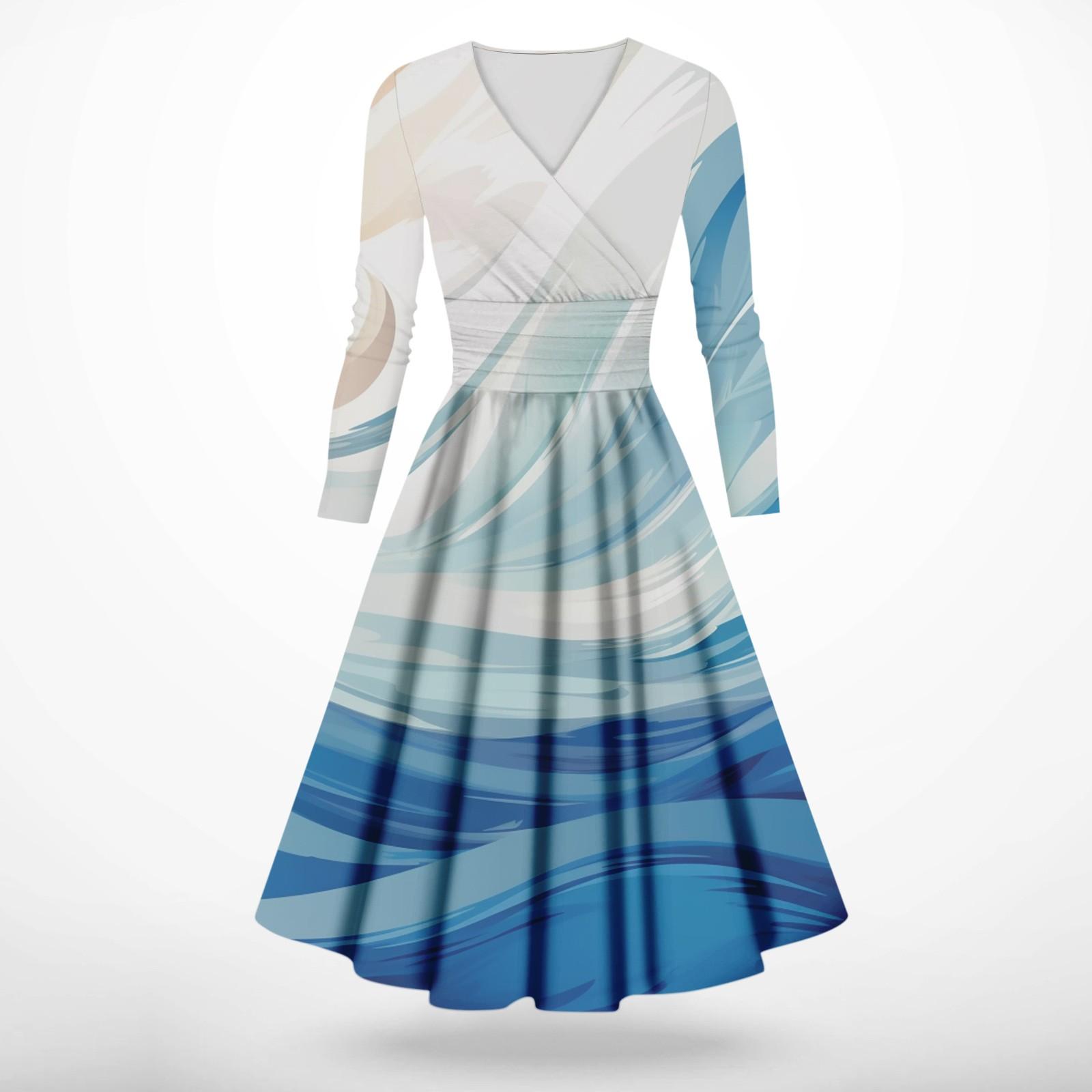 

Женская мода повседневное платье с длинным рукавом и v-образным вырезом с принтом и карманами XL