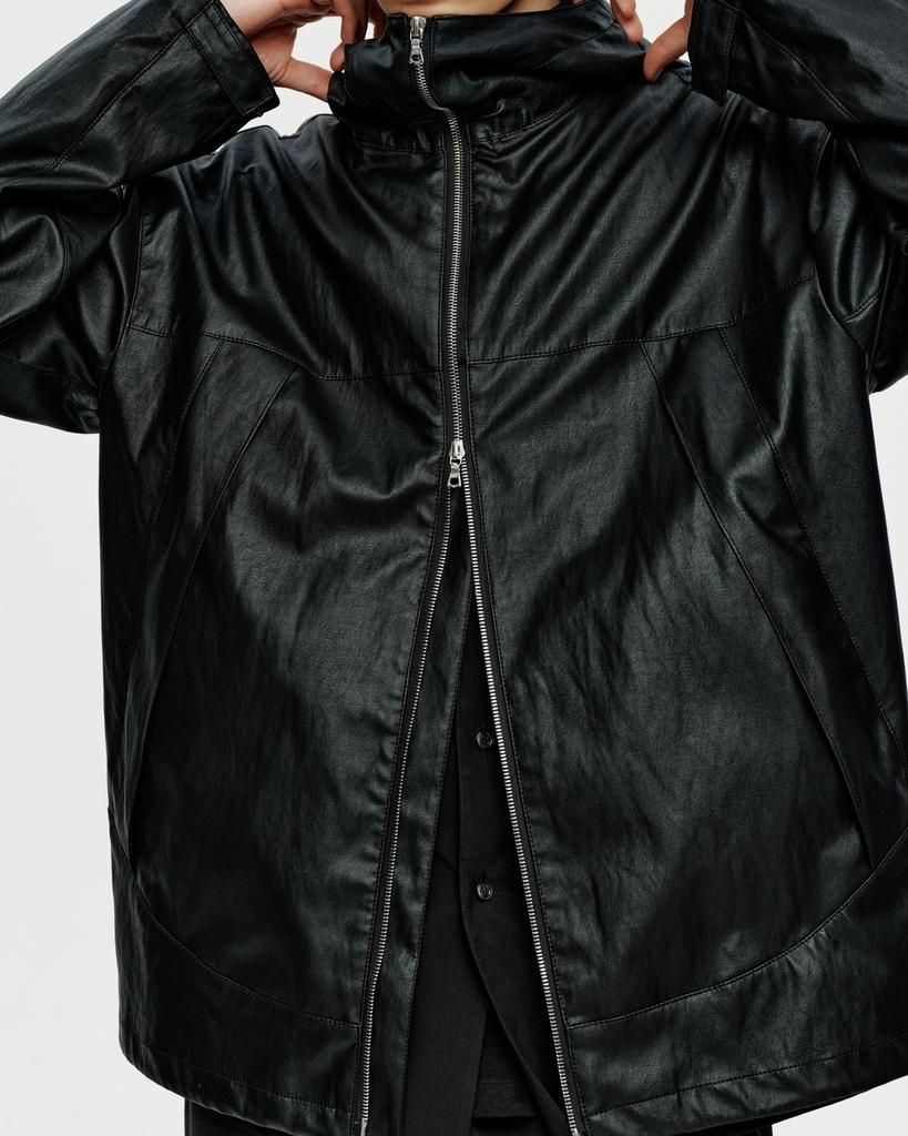 Youth Faux Leather Windbreaker Jacket - Black