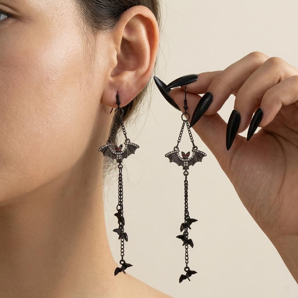 New Design Sweet Cool Black Bowknot Spider Dangle Earring for Women Gothic Spider Web Bat Long Tassel Earring Halloween Jewelry